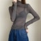 Sheer Transparent Mesh LongSleeve Crop Turtleneck Top 6