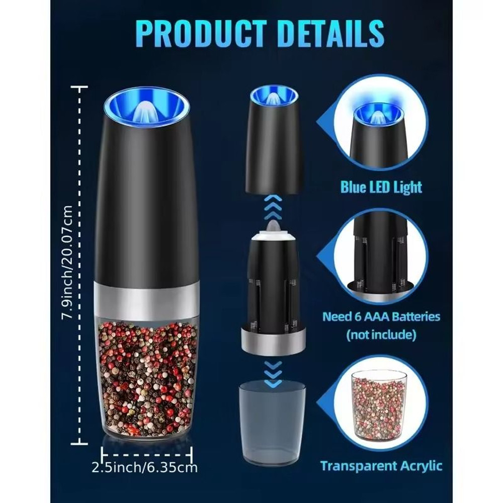 Gravity Electric Salt And Pepper Mill With Automatic Tilt Grind And Adjustable Coarseness 2