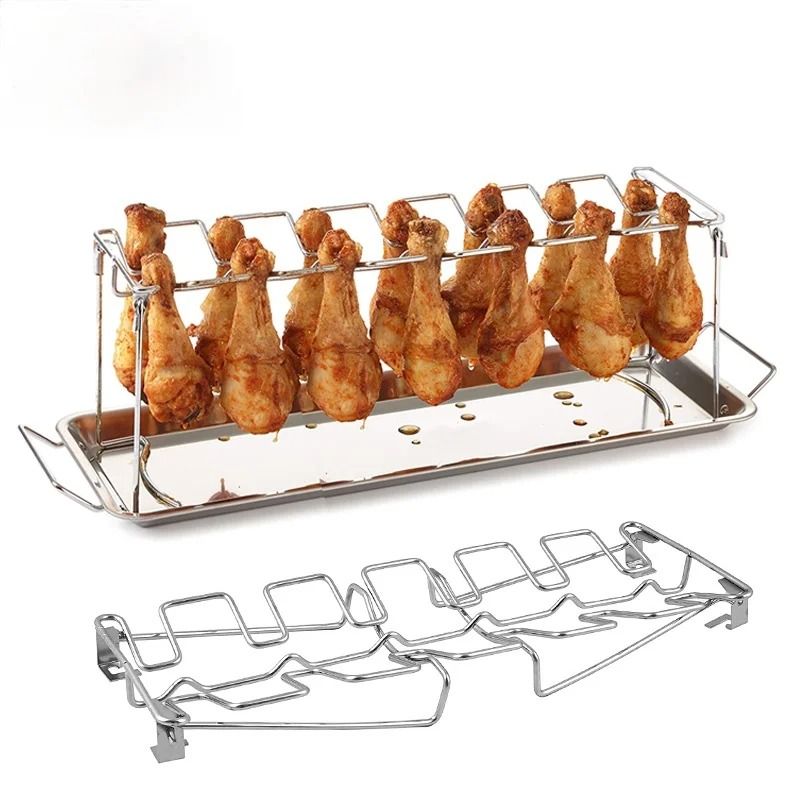 Stainless Steel BBQ Drumstick And Wing Grill Rack With Drip Pan For Oven And Grill Cooking 0