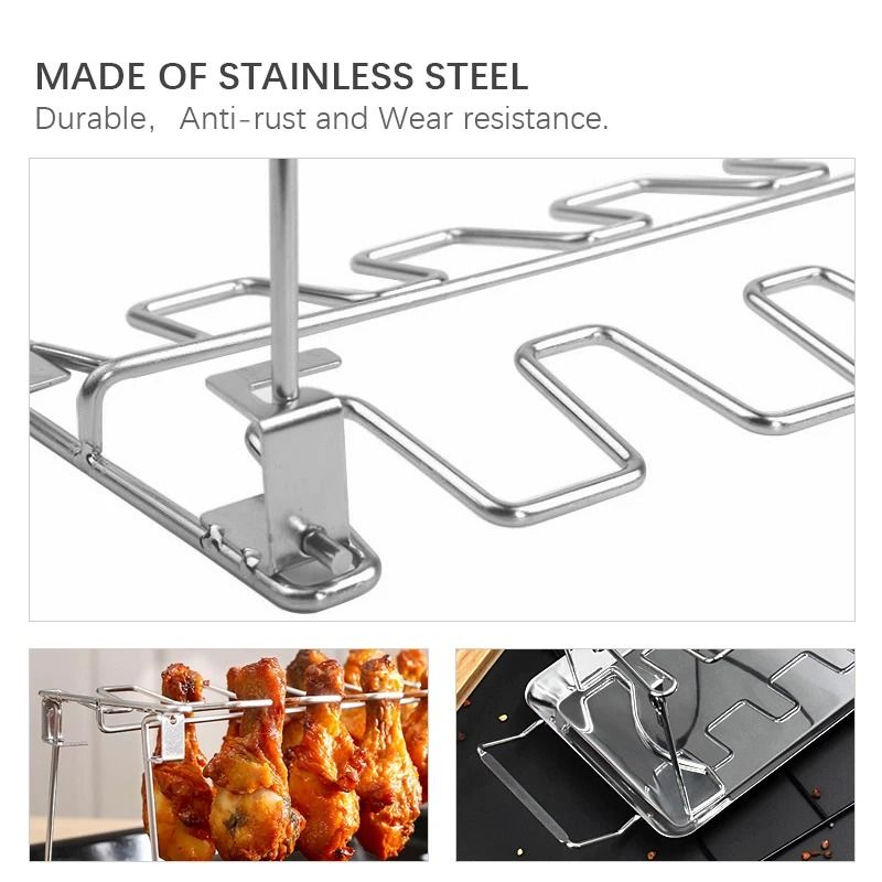 Stainless Steel BBQ Drumstick And Wing Grill Rack With Drip Pan For Oven And Grill Cooking 2