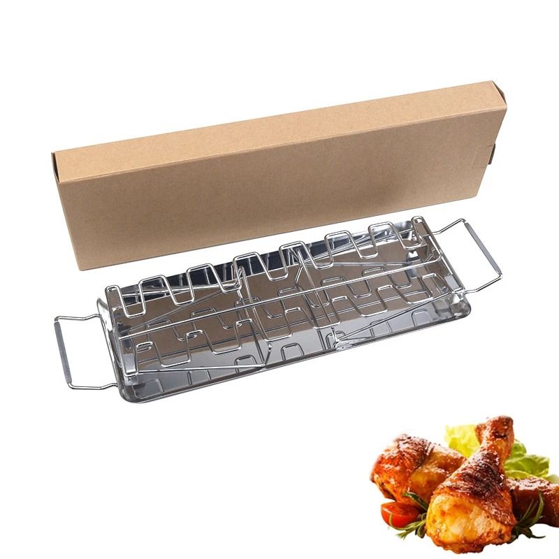 Stainless Steel BBQ Drumstick And Wing Grill Rack With Drip Pan For Oven And Grill Cooking 8