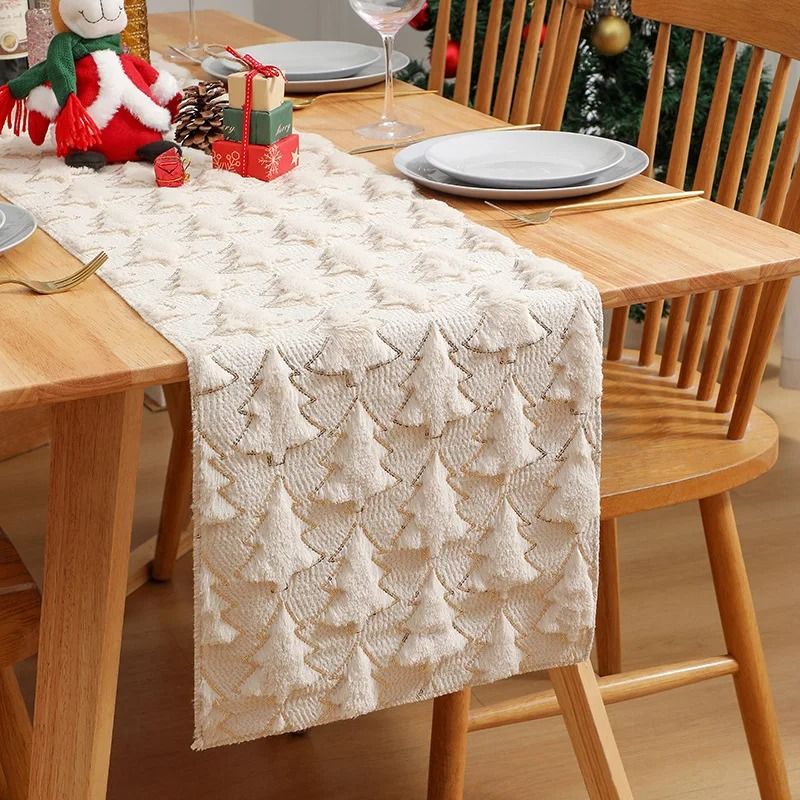 3D Green Christmas Tree Table Runner With Thickened Sequins For Holiday Dining Decor 7