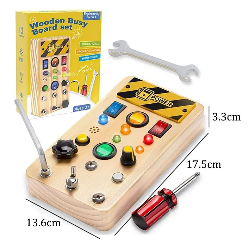 Montessori Busy Board Sensory Toy Wooden With LED Light Switch Control Board For Children 24 Years 10