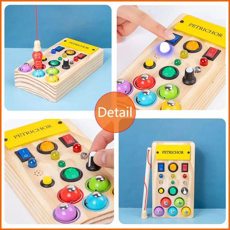 Montessori Busy Board Sensory Toy Wooden With LED Light Switch Control Board For Children 24 Years 2
