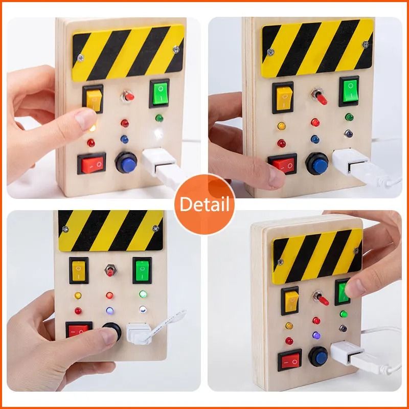 Montessori Busy Board Sensory Toy Wooden With LED Light Switch Control Board For Children 24 Years 3