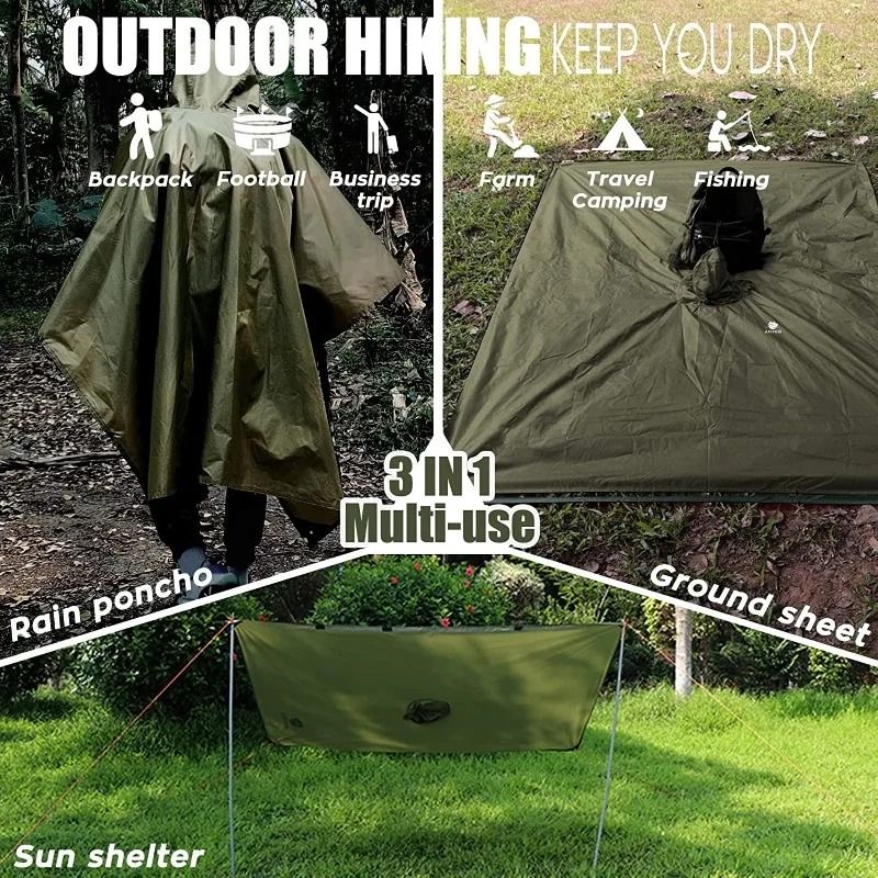 3 In 1 Outdoor Military Waterproof Raincoat And Picnic Mat 2