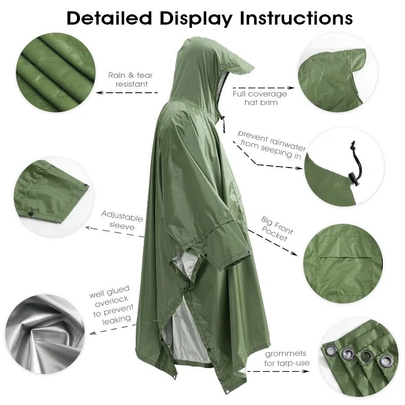 3 In 1 Outdoor Military Waterproof Raincoat And Picnic Mat 3
