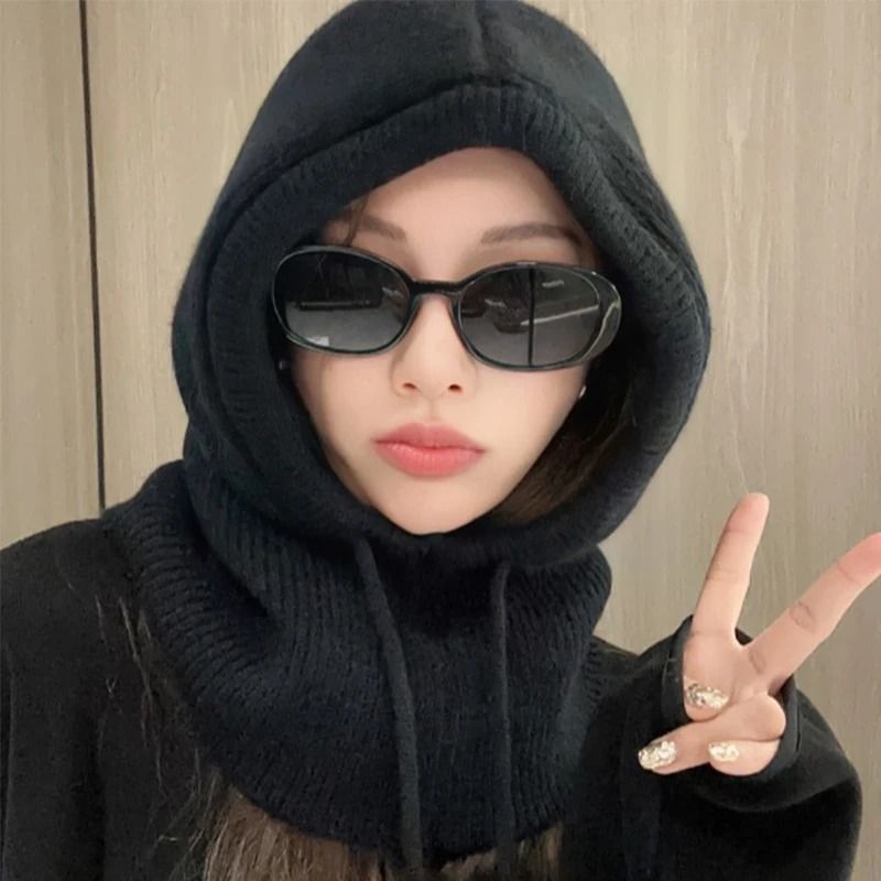 Knitted Hooded Winter Balaclava Hat For Women With Warm Neck Collar 1