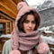 Women Winter Hat Scarf Thermal Wool Pom Beanie Balaclava Set 10