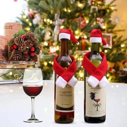 christmas wine bottle cover red mini santa scarf and hat wine bottle gift for xmas tree navidad christmas party table de