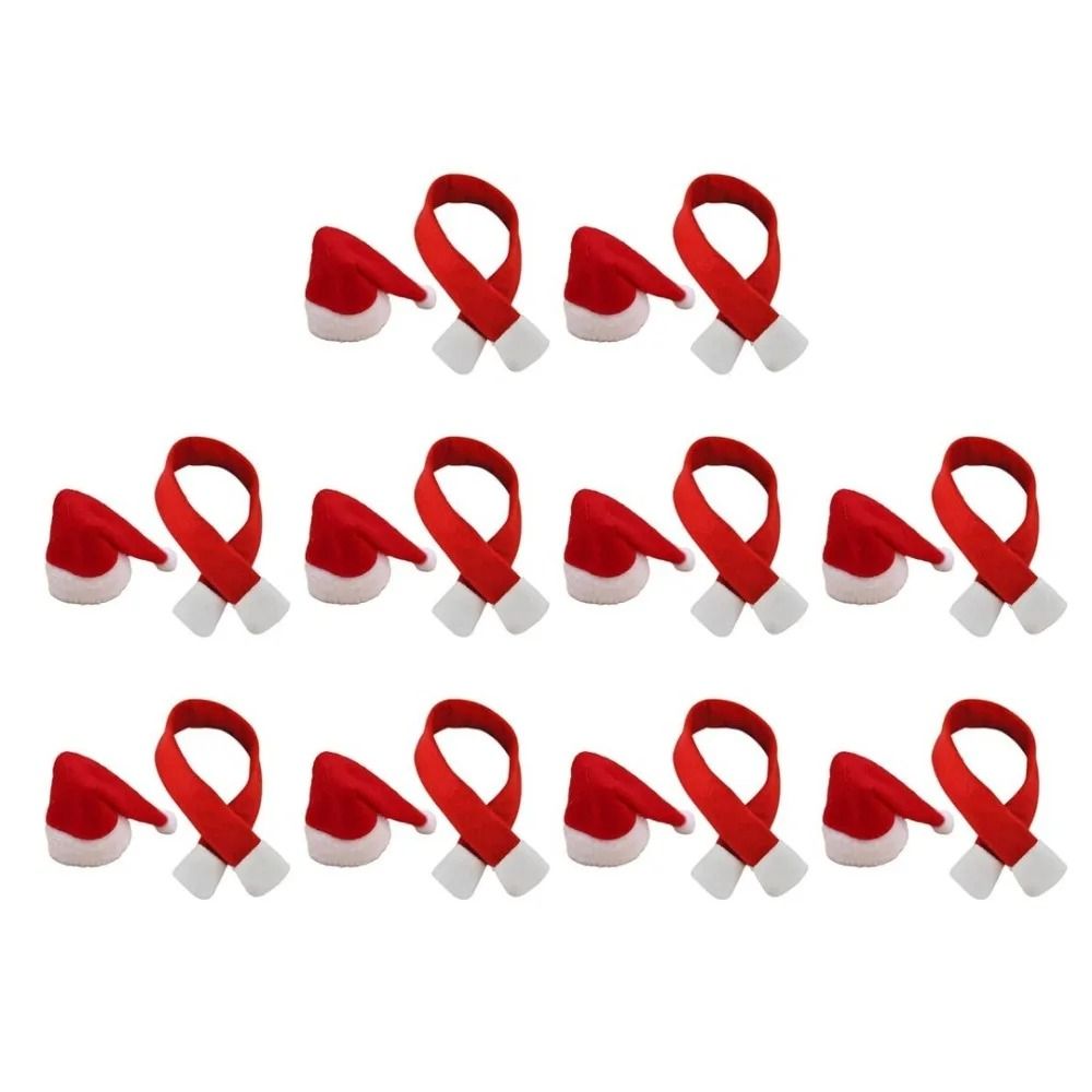 Christmas Wine Bottle Cover Red Mini Santa Scarf And Hat Wine Bottle Gift For Xmas Tree Navidad Chr 1