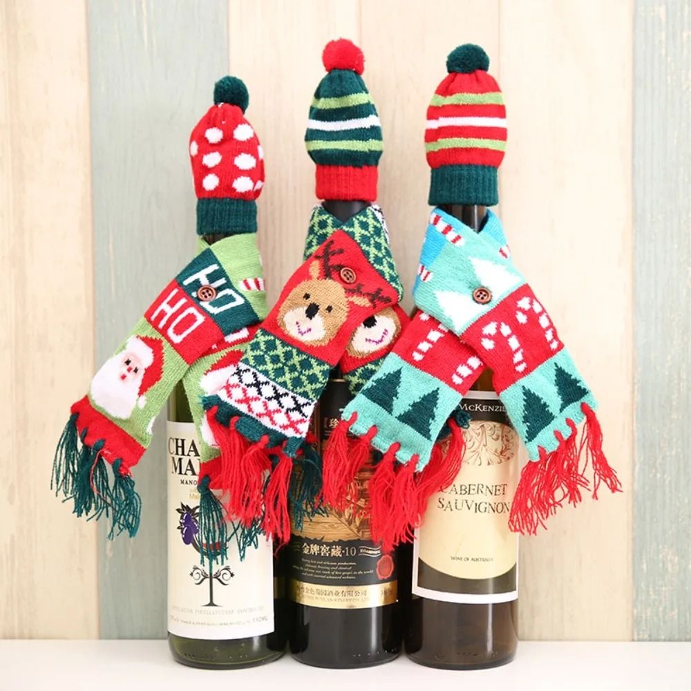 Christmas Wine Bottle Cover Mini Santa Elk Scarf And Hat Wine Bottle Gift For Xmas Tree Christmas P 2