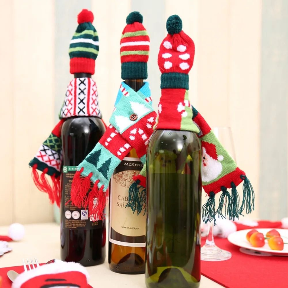Christmas Wine Bottle Cover Mini Santa Elk Scarf And Hat Wine Bottle Gift For Xmas Tree Christmas P 3