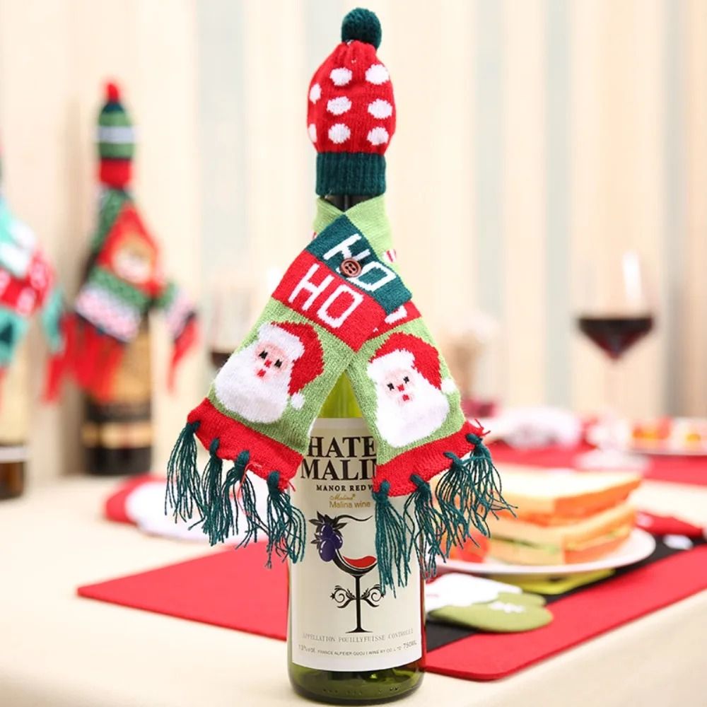 Christmas Wine Bottle Cover Mini Santa Elk Scarf And Hat Wine Bottle Gift For Xmas Tree Christmas P 5