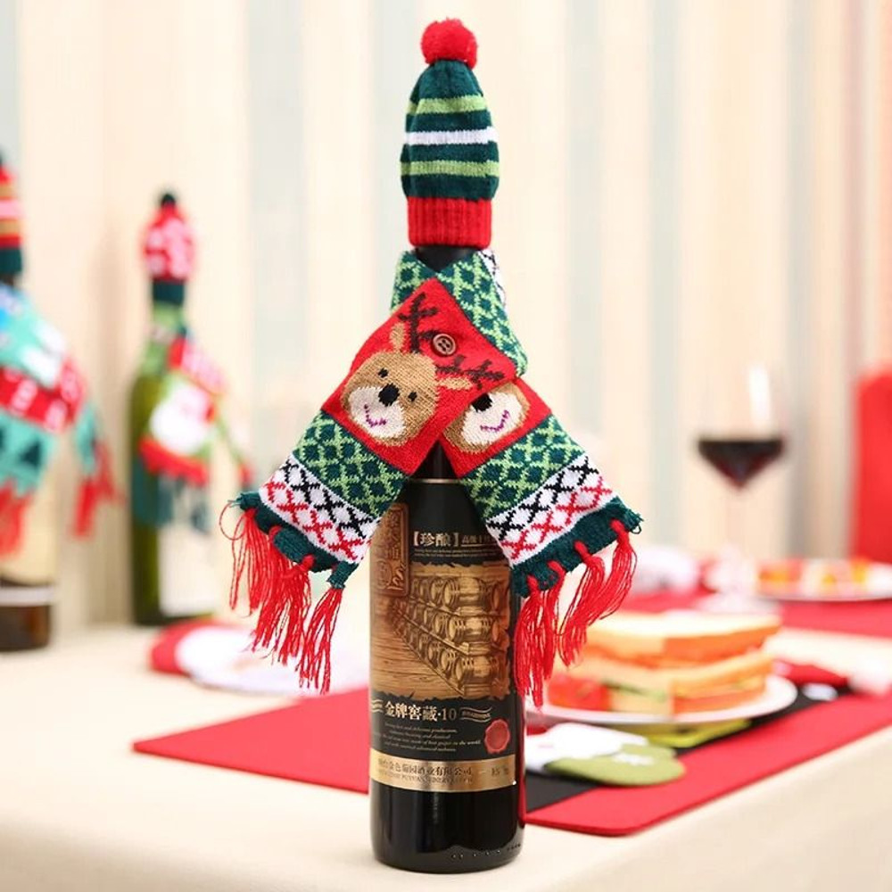 Christmas Wine Bottle Cover Mini Santa Elk Scarf And Hat Wine Bottle Gift For Xmas Tree Christmas P 8