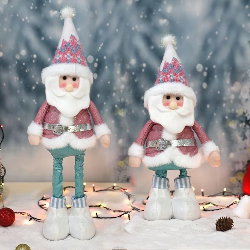 Retractable Santa Claus Snowman Elk Dolls Pink And Blue Fabric Window Decoration 7