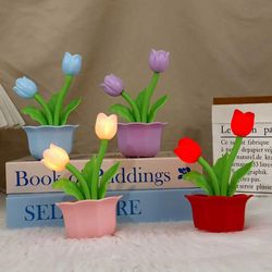 artificial tulip table lamp bedside night light flower ambient led home decoration