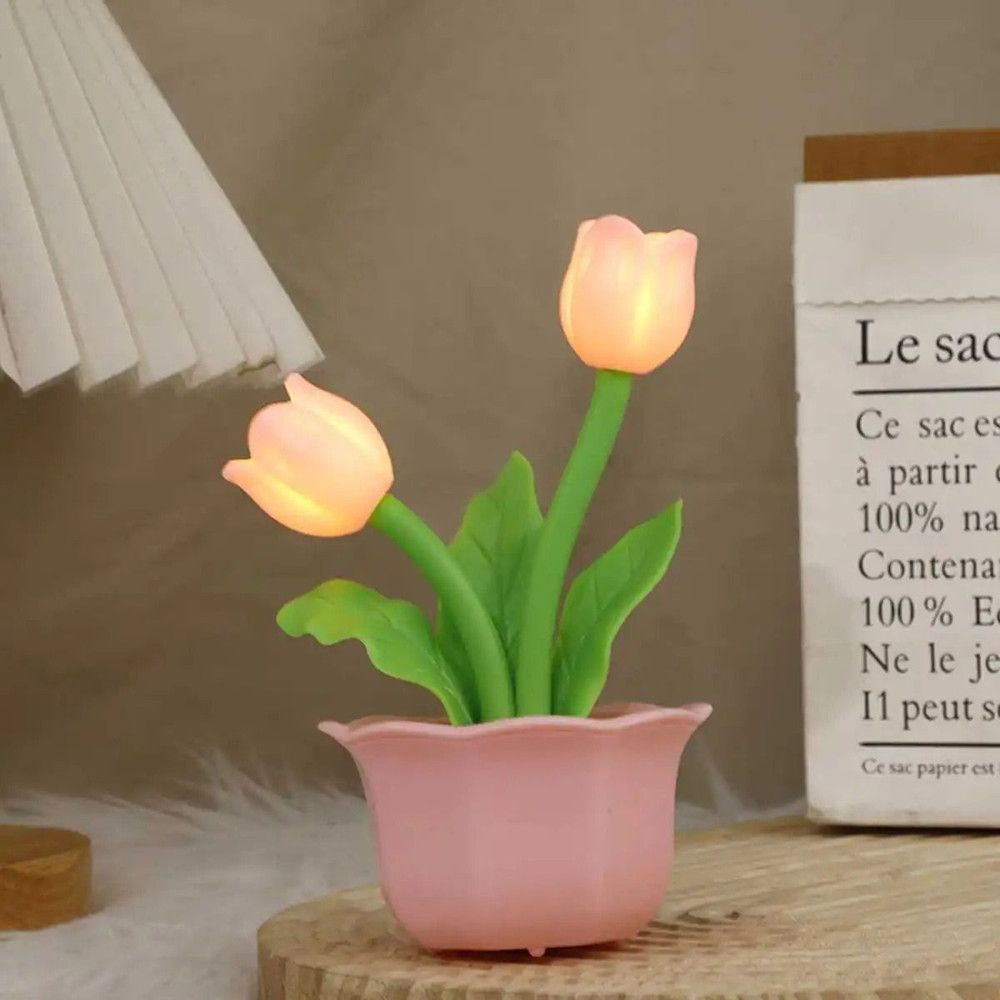Artificial Tulip Table Lamp Bedside Night Light Flower Ambient LED Home Decoration 5
