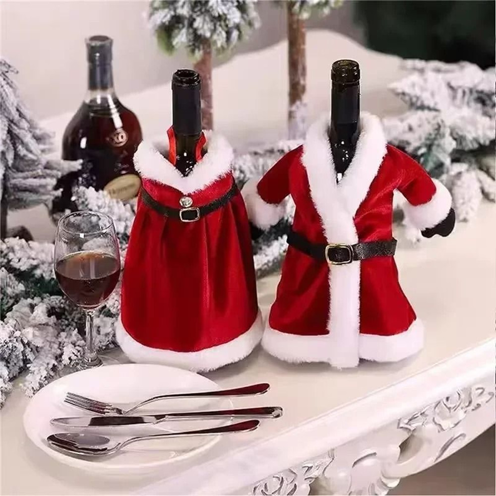 Creative Christmas Wine Bottle Dress Set Golden Velvet Santa Snowman Bottle Covers Holiday Table De 1