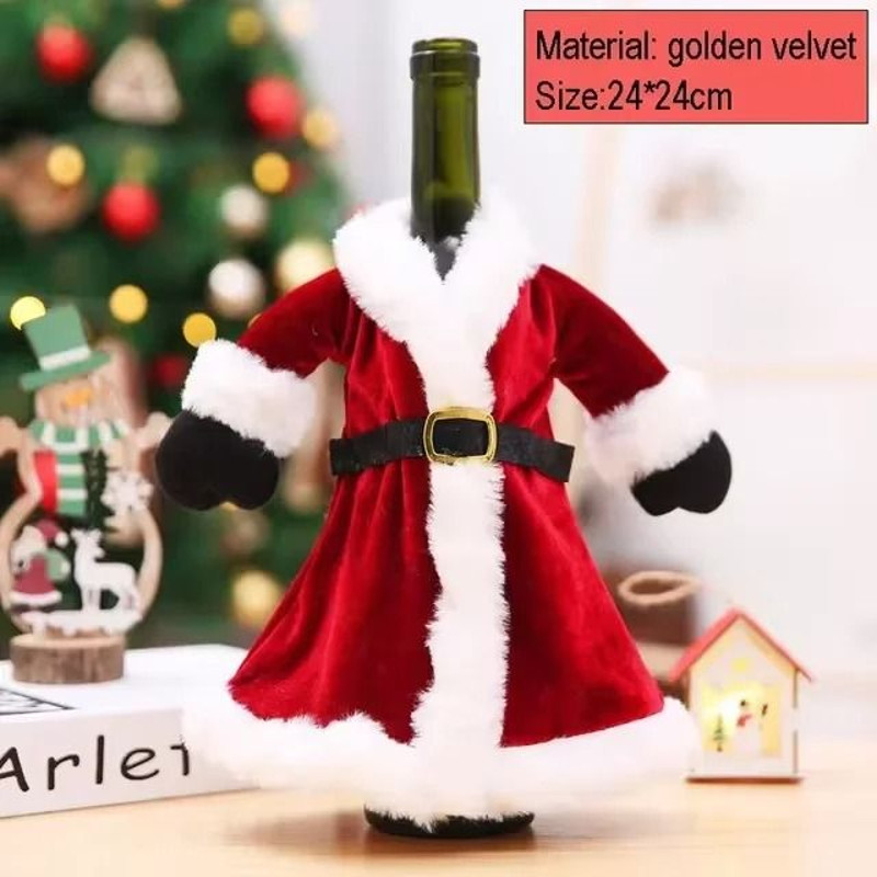 Creative Christmas Wine Bottle Dress Set Golden Velvet Santa Snowman Bottle Covers Holiday Table De 7
