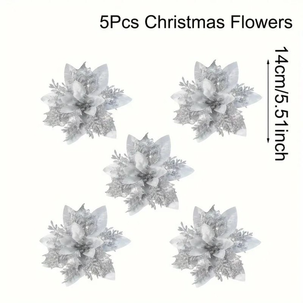 Glitter Artificial Flowers 14cm Fake Christmas Flowers Tree Ornament Holiday Decoration 6
