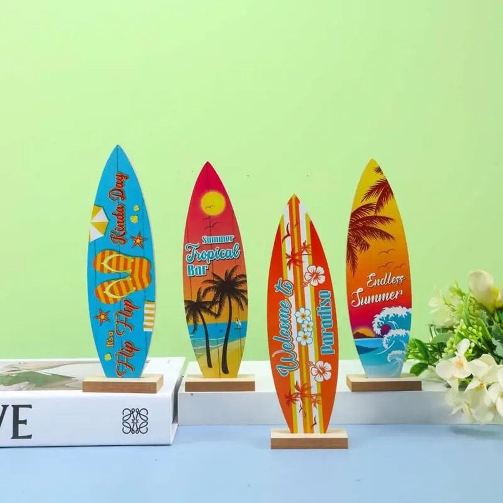 Wooden Surfboard Decor Summer Beach Ocean Theme Ornament 0