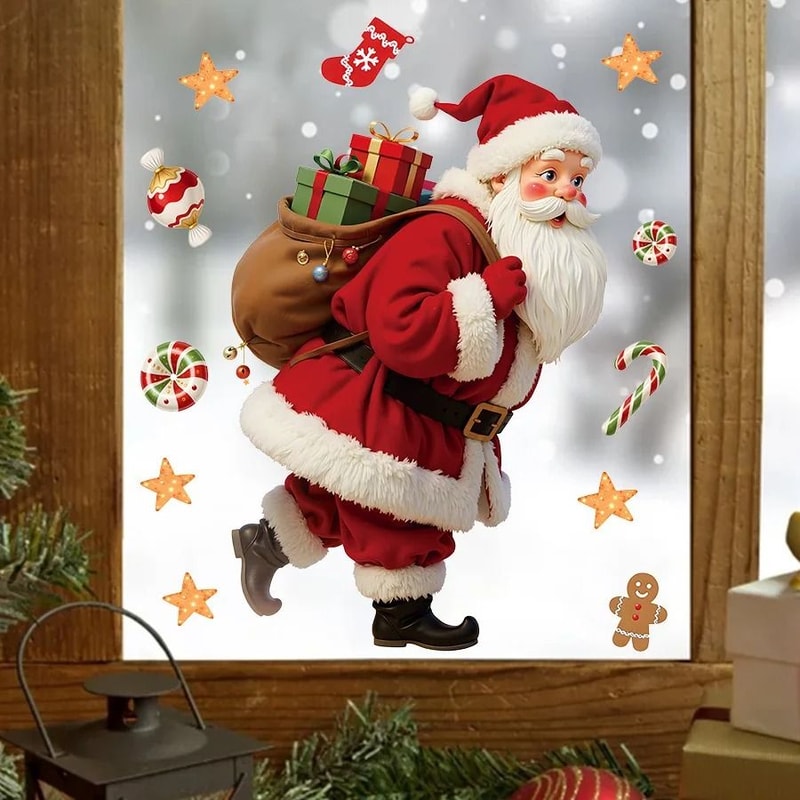 Santa Claus Candy Gifts Gingerbread Window Sticker Christmas Decoration 4