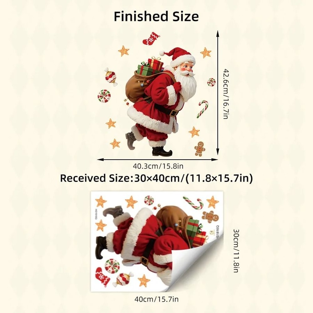 Santa Claus Candy Gifts Gingerbread Window Sticker Christmas Decoration 6