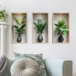 green plants wall sticker potted mural for living room home decor