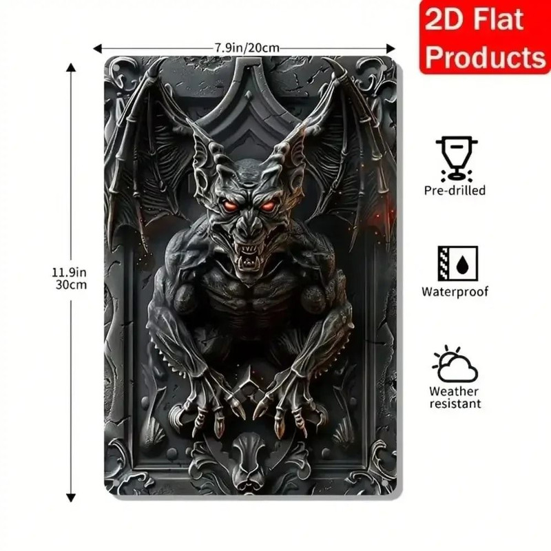 Gargoyle Vintage Aluminum Wall Sign Weatherproof Home And Halloween Decor 1