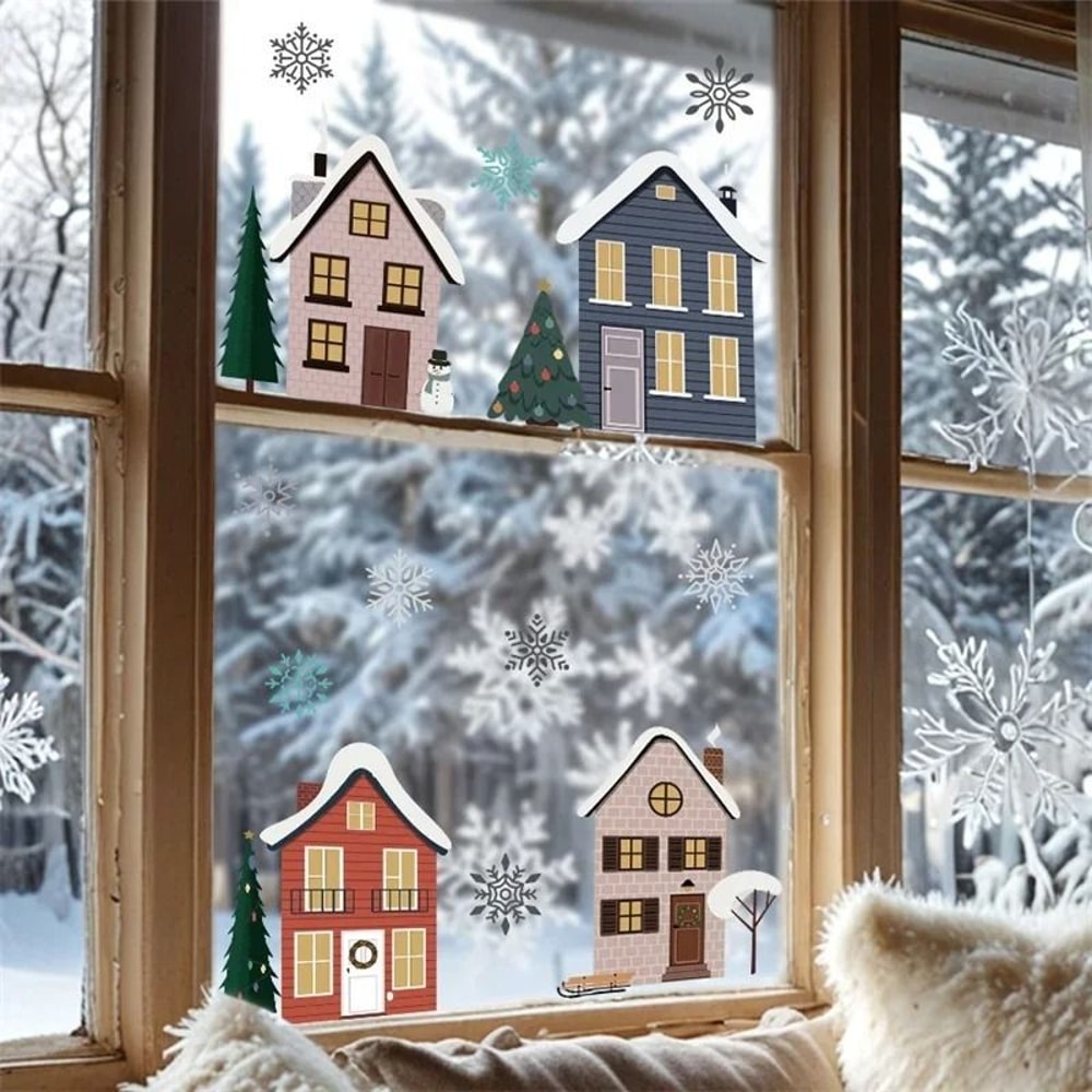 Christmas Houses Window Stickers Removable Holiday Glass Decals For Home Decoration 1