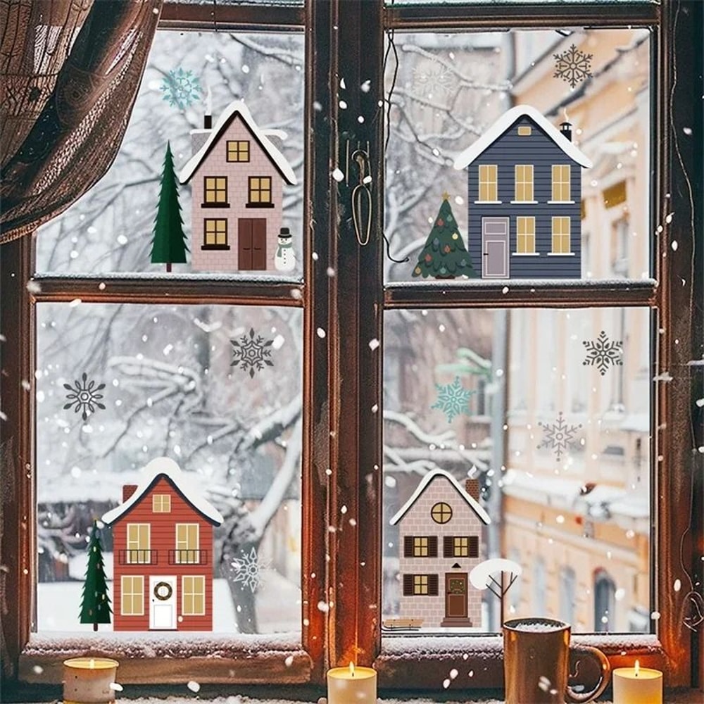 Christmas Houses Window Stickers Removable Holiday Glass Decals For Home Decoration 2