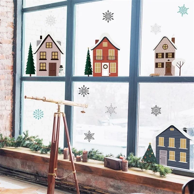 Christmas Houses Window Stickers Removable Holiday Glass Decals For Home Decoration 4