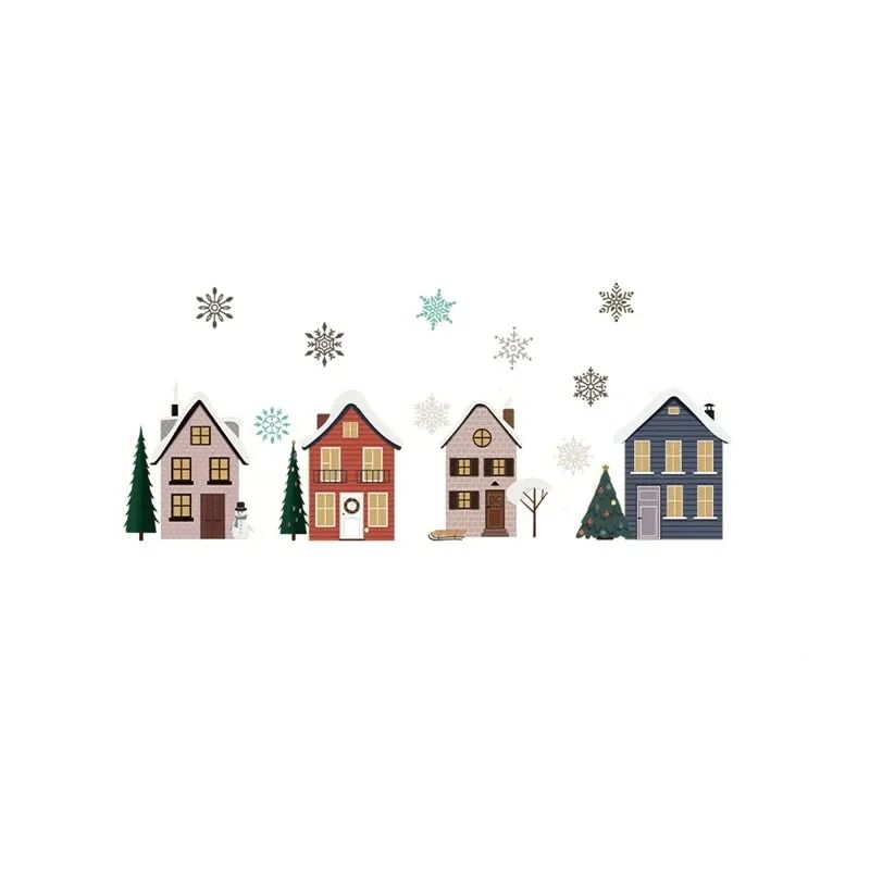 Christmas Houses Window Stickers Removable Holiday Glass Decals For Home Decoration 5