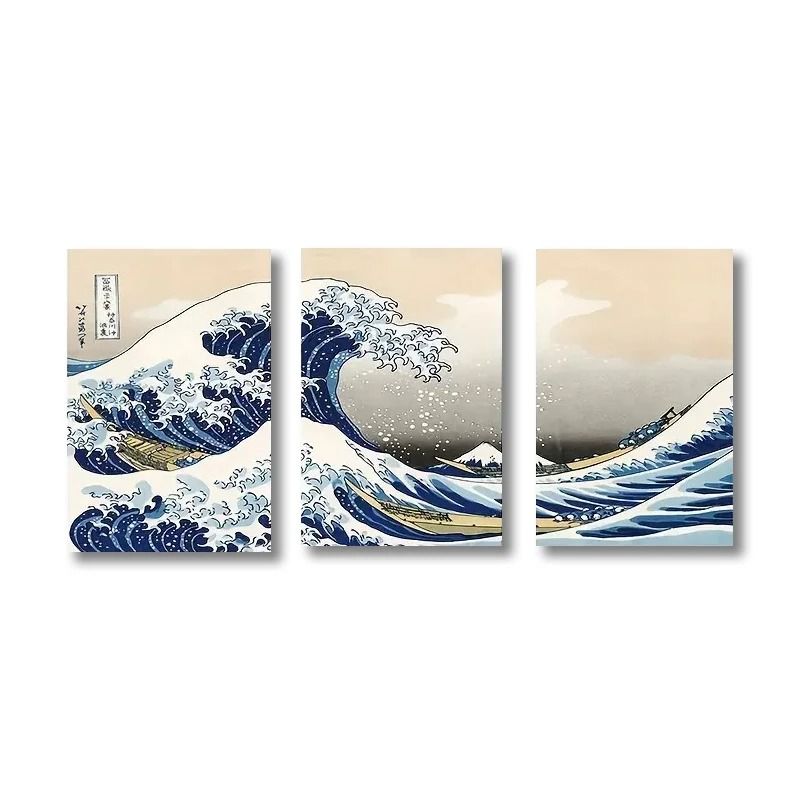 Japanese Style Canvas Print Poster Set Waves Of Kanagawa Wall Art 6