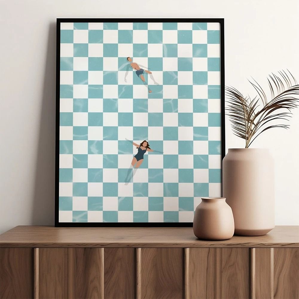 Modern Retro Pool Side Checker Board Canvas Wall Art 0