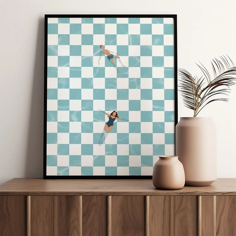 Modern Retro Pool Side Checker Board Canvas Wall Art 0