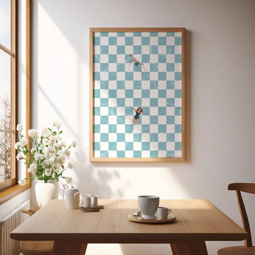 Modern Retro Pool Side Checker Board Canvas Wall Art 1