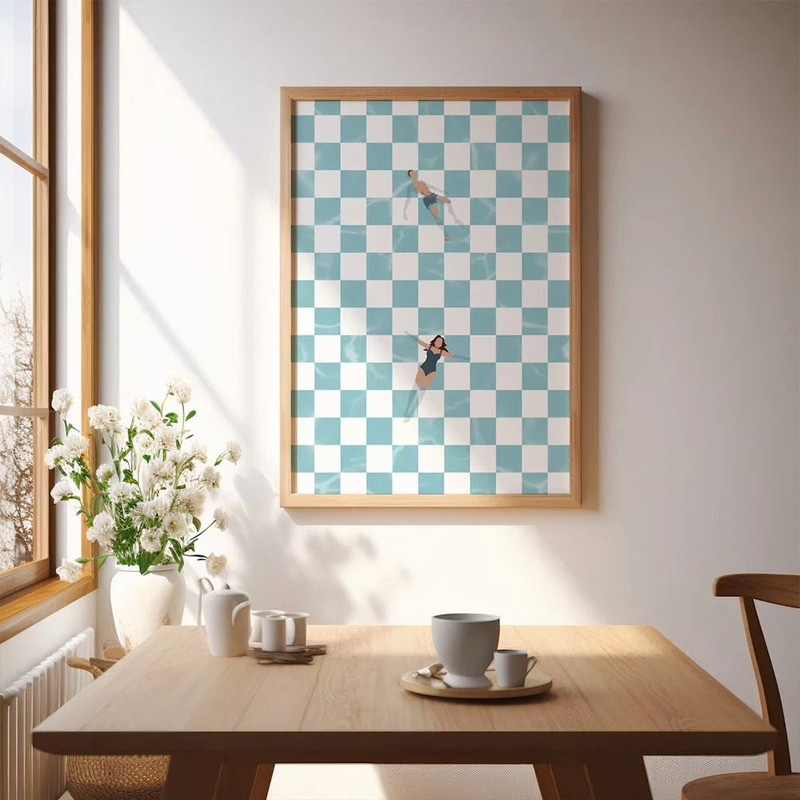 Modern Retro Pool Side Checker Board Canvas Wall Art 1