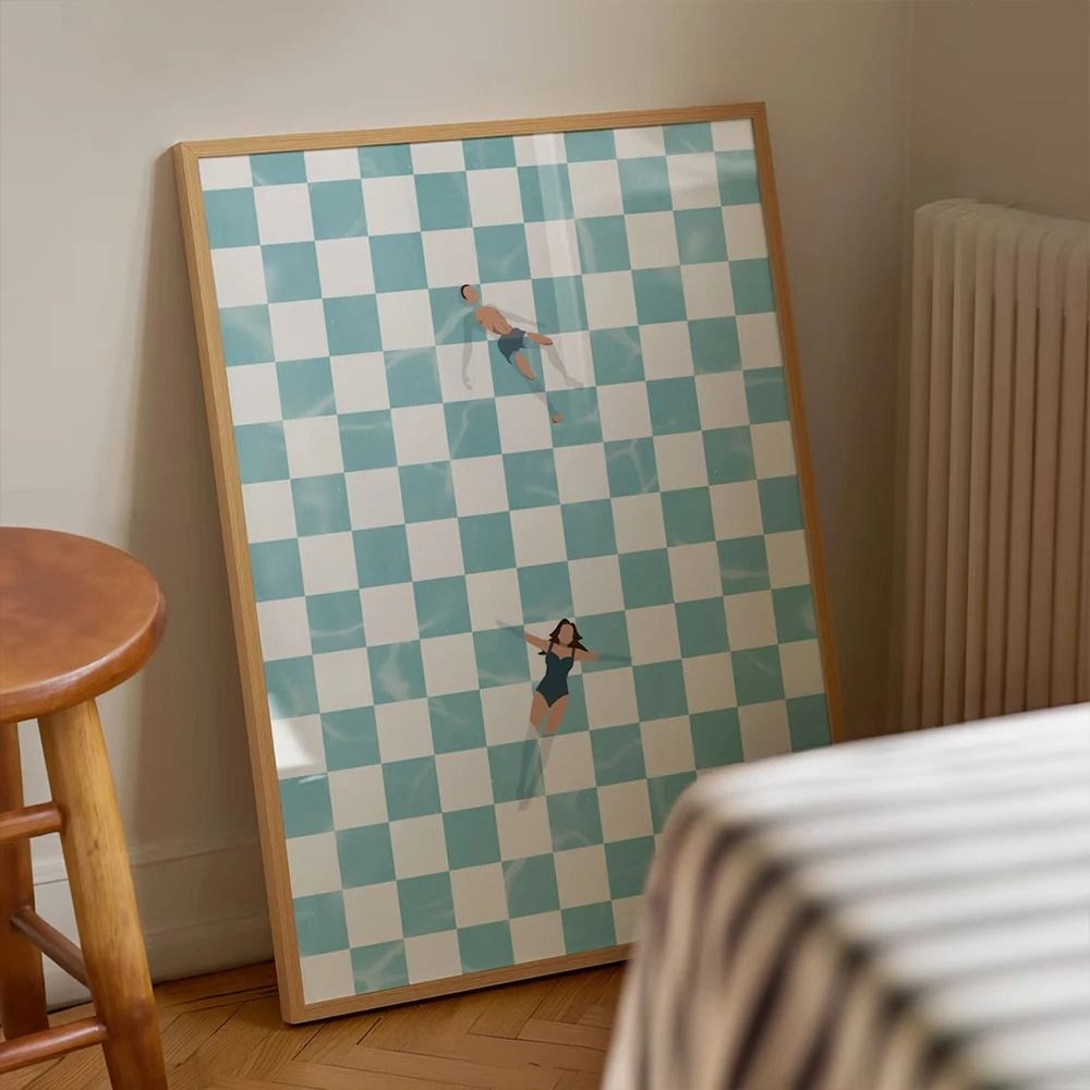 Modern Retro Pool Side Checker Board Canvas Wall Art 3