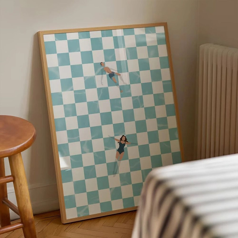 Modern Retro Pool Side Checker Board Canvas Wall Art 3