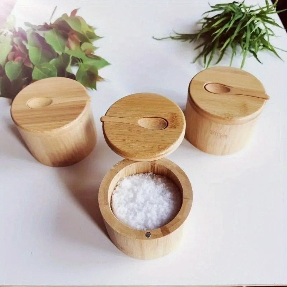 Bamboo Salt And Seasoning Jar Set For Kitchen Counter Storage 4