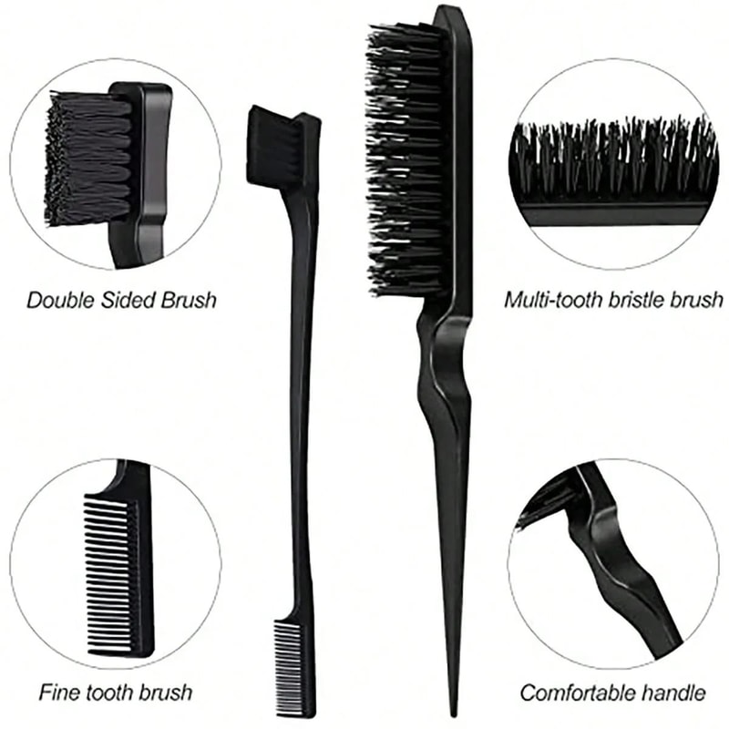 Three Piece Styling Comb Set With Edge Brush And Tail Comb For Salon Hair And Wig Styling 3
