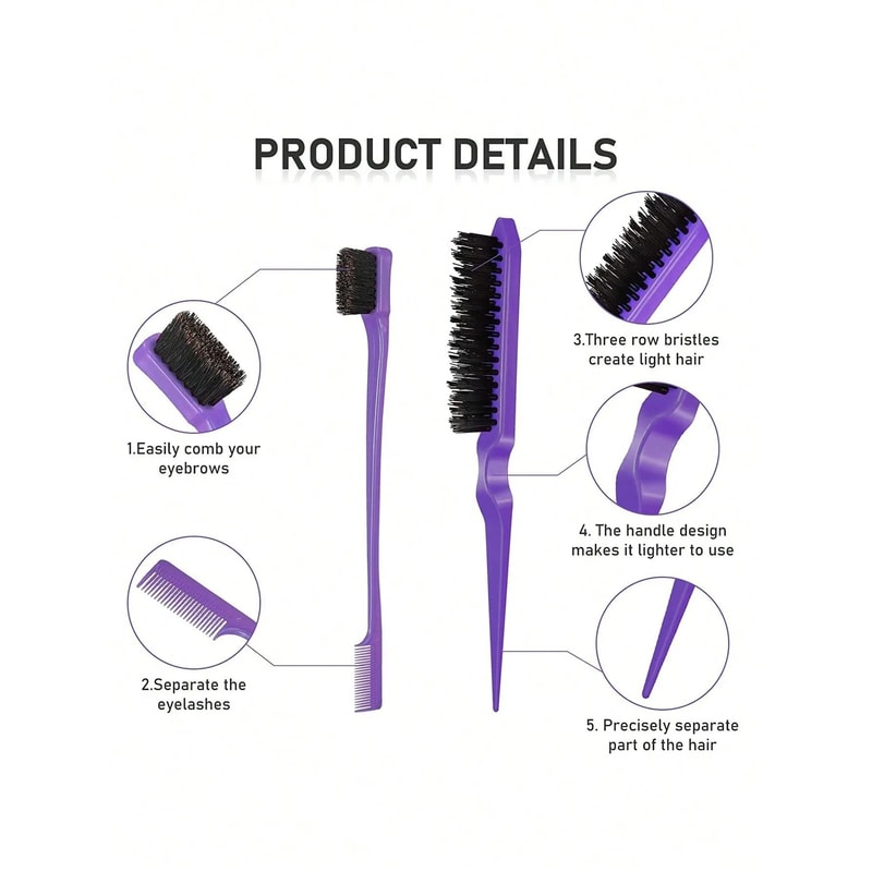 Three Piece Styling Comb Set With Edge Brush And Tail Comb For Salon Hair And Wig Styling 4