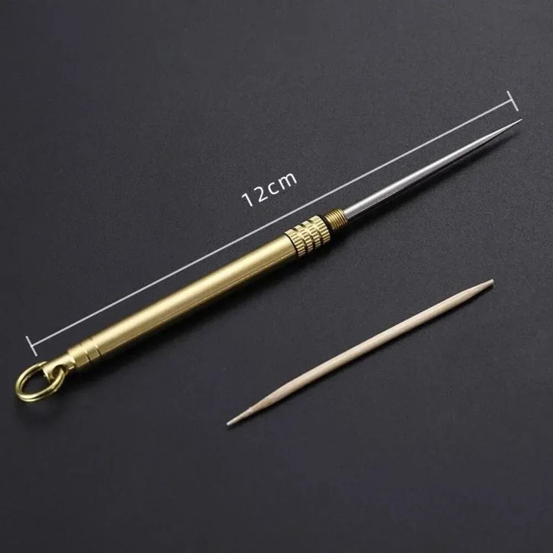 Titanium And Brass Portable Toothpick With Fruit Fork For Camping And Everyday Use 2