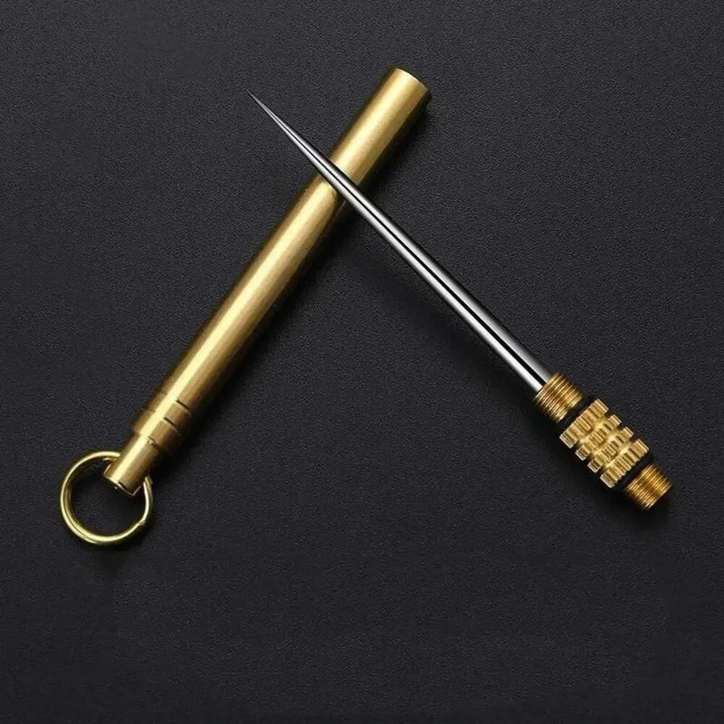 Titanium And Brass Portable Toothpick With Fruit Fork For Camping And Everyday Use 3