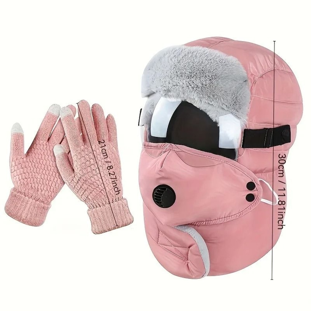 Winter Outdoor Riding Hat With Gloves And Windproof Fleece Mask 1