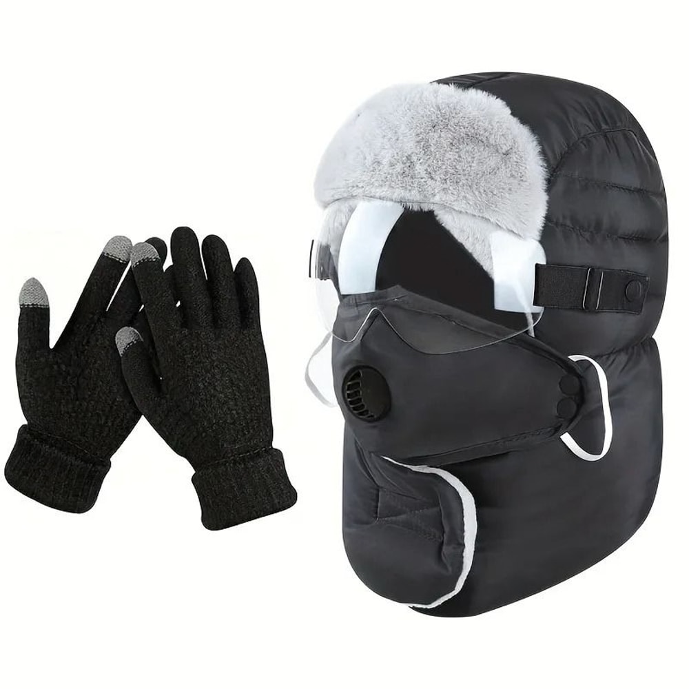 Winter Outdoor Riding Hat With Gloves And Windproof Fleece Mask 3
