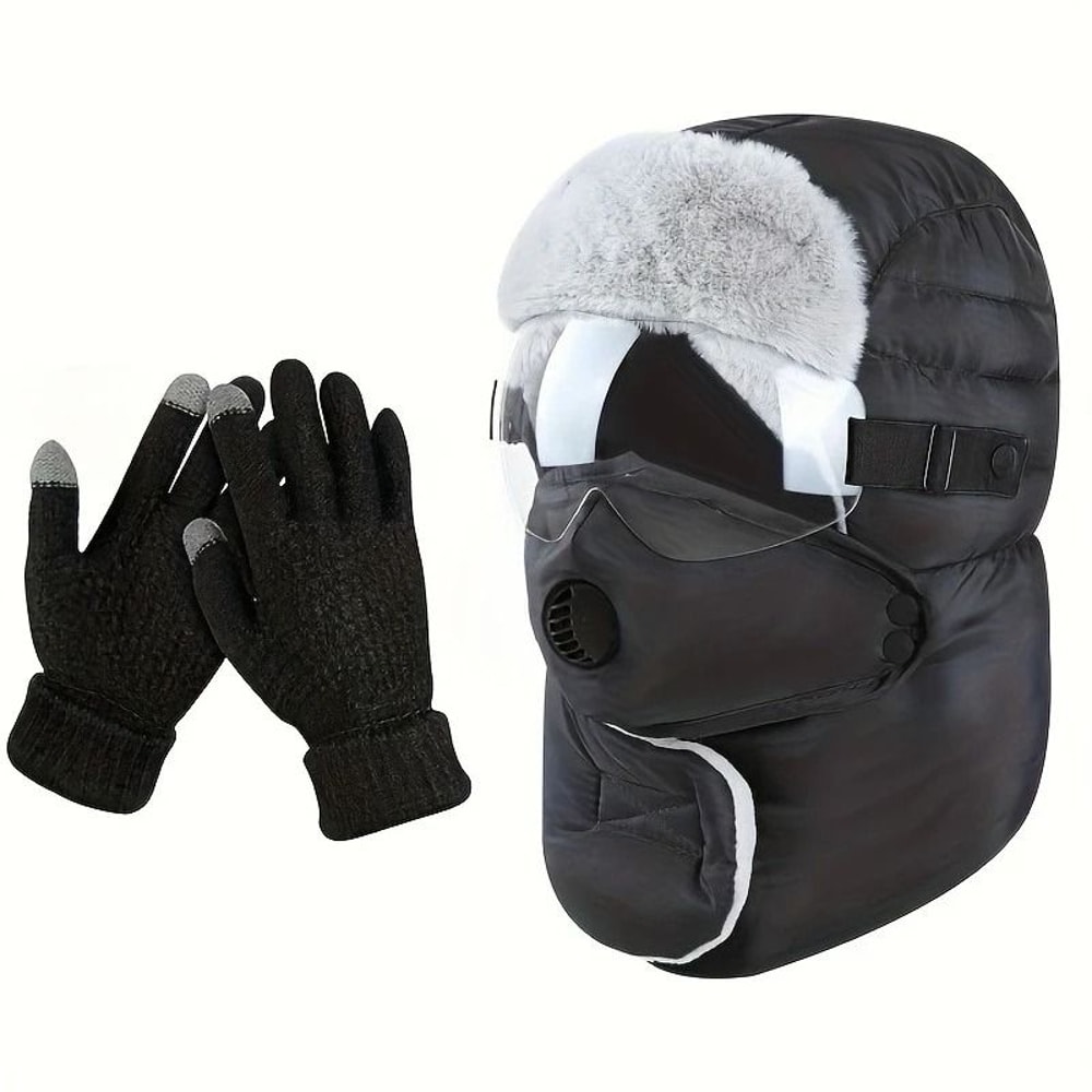 Winter Outdoor Riding Hat With Gloves And Windproof Fleece Mask 5