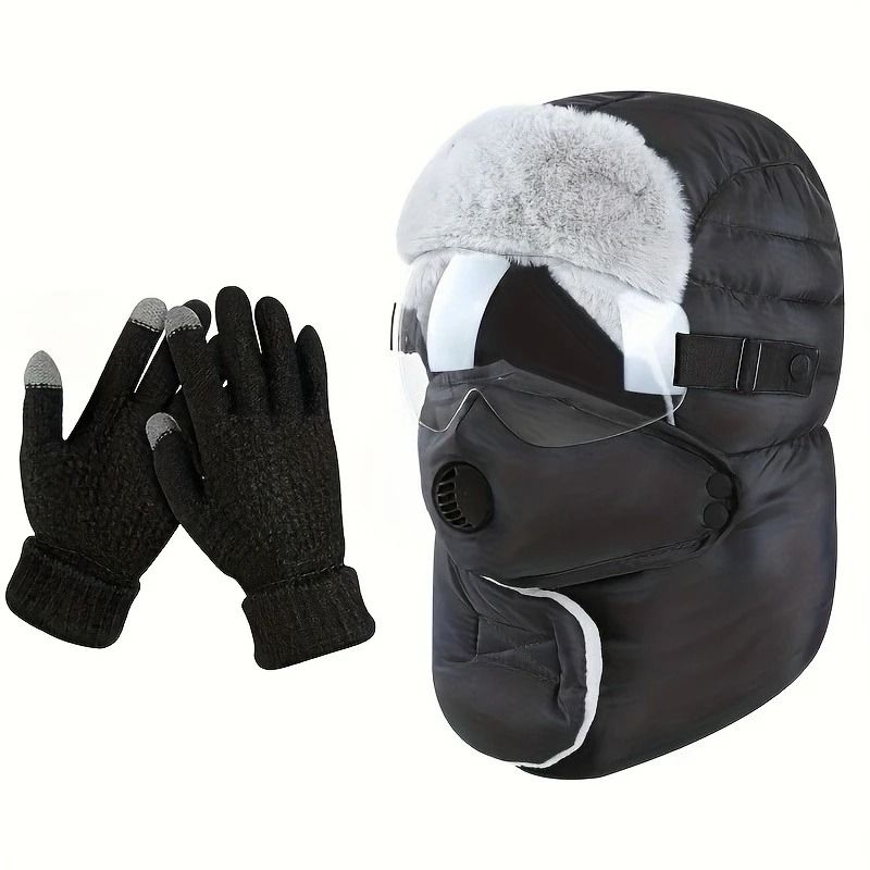 Winter Outdoor Riding Hat With Gloves And Windproof Fleece Mask 5